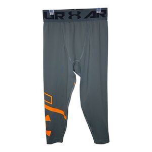 Under Armour Boys Grey Orange Compression 3/4 Length Leggings Pants Size YXS 7